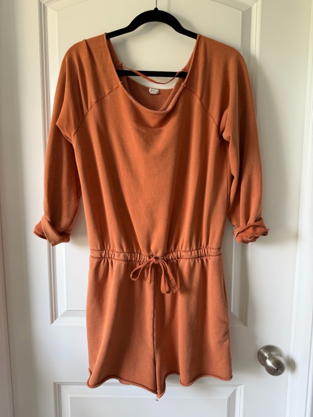 aerie Cozy Rust Orange Drawstring Waist Long-Sleeve Boho Romper